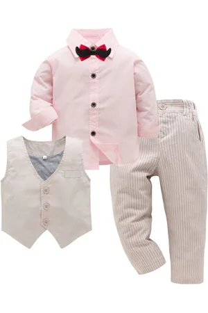 Stylecast Boys Pink & Beige Striped 3 Piece Suit
