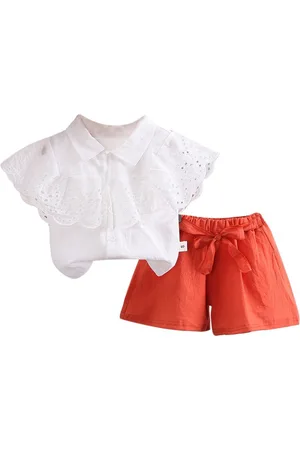 Stylecast Girls White & Orange Self Design Top with Pyjamas