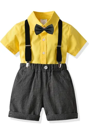 Stylecast Boys Yellow & Black Shirt With Checked Shorts & Suspenders