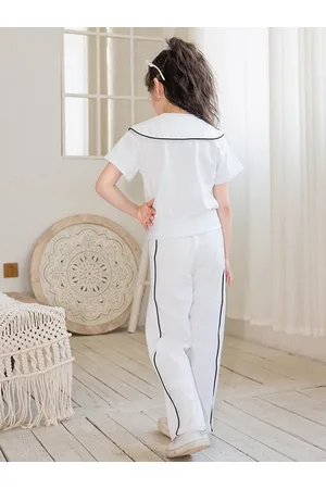 Stylecast Girls White Pure Cotton Top with Trousers