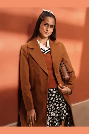 DressBerry Solid Notched Lapel Collar Longline Pea Coat