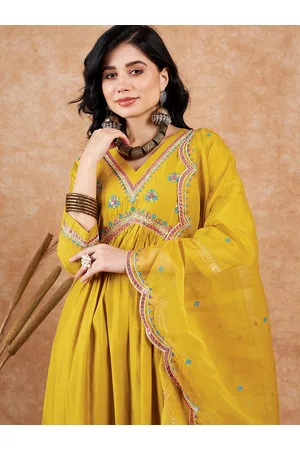 Sangria Floral Embroidered Sequence Details A-Line Kurta & Trousers With Dupatta