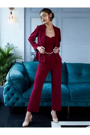 ATHENA Women Maroon 3 Piece Blazer Co-Ords Set