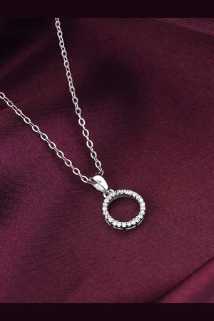 GIVA Rhodium-Plated CZ-Studded Pendant With Chain