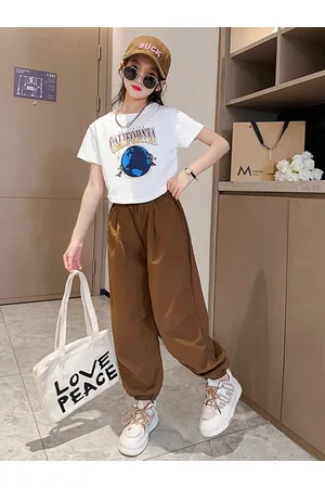 Stylecast Girls White Printed Pure Cotton T-shirt with Trouser