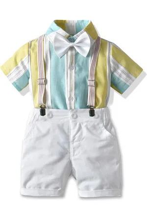 Stylecast Boys Blue & White Striped Shirt With Shorts & Suspenders