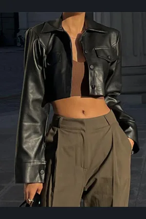 Stylecast Black Crop Leather Biker Jacket