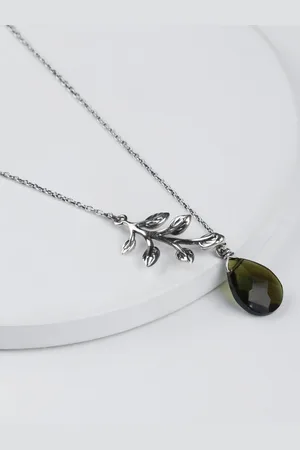 GIVA Rhodium-Plated 925 Sterling Silver Leaf Drop Pendant & Chain