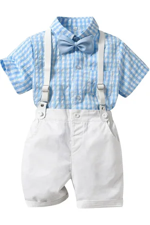 Stylecast Boys Blue Checked Shirt Collar Shirt & Shorts With Suspenders