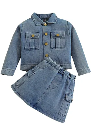 Stylecast Girls Blue Shirt Collar Shirt with Skirt
