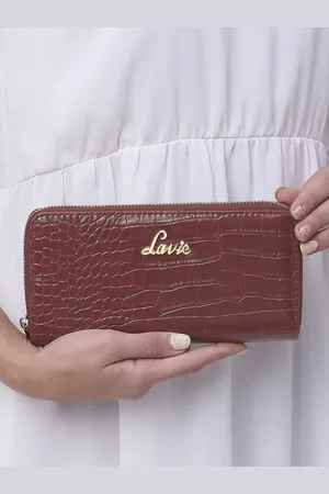 LAVIE Glossy Sacy Maroon Animal Textured Zip Around Wallet