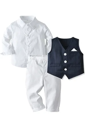 Stylecast Boys Navy blue & White 3 Piece Suit
