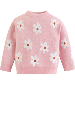 Stylecast Girls Pink Floral Printed Pullover Cotton Sweater