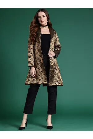 Sangria Brocade Longline Open Front Ethnic Jacket