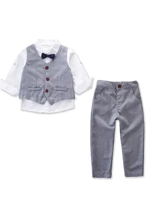 Stylecast Boys Grey V-Neck Single Breasted Pure Cotton 3 Piece Suit