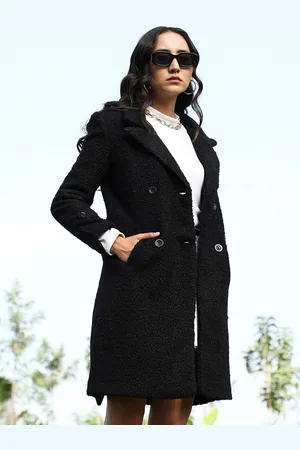 Campus Notched Lapel Double-Breasted Sherpa Long Coat