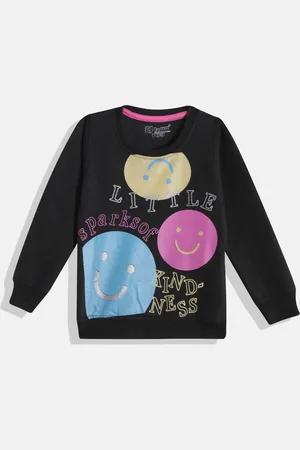 Eteenz Girls Smiley & Typography Printed Round-Neck Premium Cotton Sweatshirt