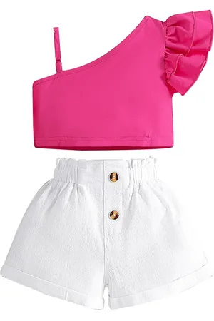 Stylecast Girls Pink One Shoulder Top with Shorts