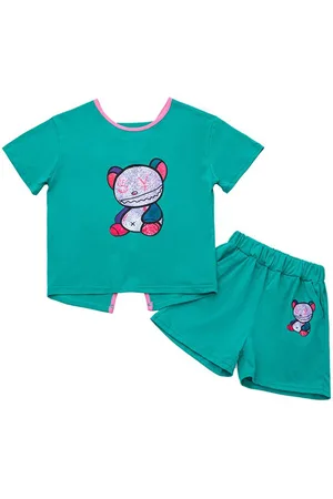 Stylecast Girls Blue & Grey Printed Pure Cotton T-shirt With Shorts