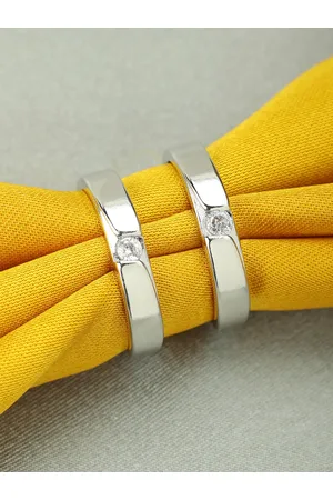 Peora Silver-Toned Rhodium-Plated CZ Stone-Studded Couple Ring Set