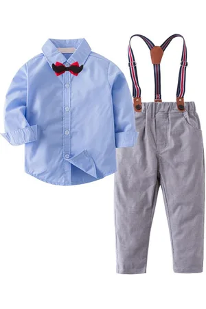 Stylecast Infant Boys Blue Shirt And Checked Trousers With Suspenders