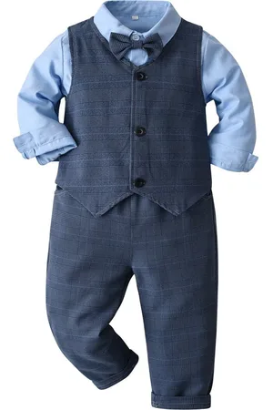 Stylecast Boys Blue Checked Set Of 3 Suit Set