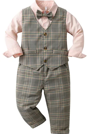 Stylecast Boys Grey & Pink Checked 3 Piece Suit
