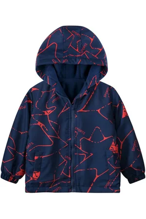 Stylecast Boys Navy Blue Abstract Printed Hooded Long Sleeves Windcheater Sporty Jacket