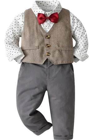 Stylecast Boys Khaki V-Neck Single Breasted 3 Piece Suit