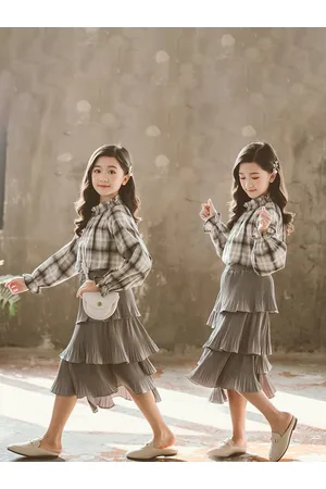 Stylecast Girls Grey Checked Top With Skirt