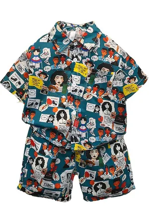 Stylecast Boys Blue Graphic Printed Pure Cotton Shirt with Shorts