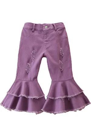 Stylecast Girls Purple Mid Rise Mildly Distressed Flared Jeans