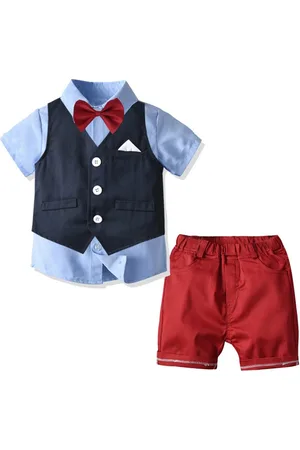 Stylecast Boys Blue & Red Shirt with Shorts & Waistcoat
