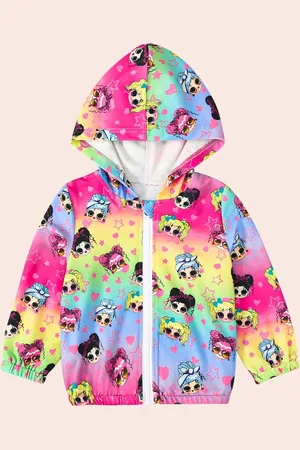Stylecast Girls Pink Conversational Printed Hooded Open Front Jacket