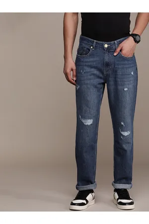FORCE IX Men Slim Fit Mildly Distressed Light Fade Pure Cotton Jeans