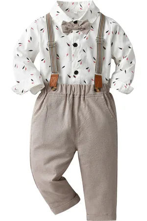 Stylecast Boys White Floral Printed Shirt & Trousers With Suspenders