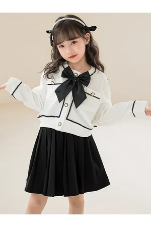 Stylecast Girls White Self Designed Bow Detail Pure Cotton Top With Skirt