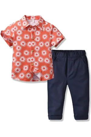 Stylecast Boys Red Floral Printed Shirt Collar Shirt With Trouser