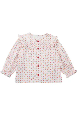 Stylecast Girls White Conversational Printed Peter Pan Collar Cotton Casual Shirt