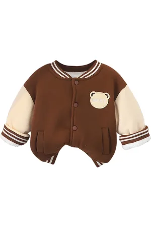 Stylecast Boys Brown Insulator Stand Collar Long Sleeves Cotton Varsity Jacket