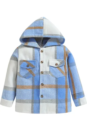 Stylecast Boys Blue Checked Hooded Windcheater Cotton Longline Tailored Jacket