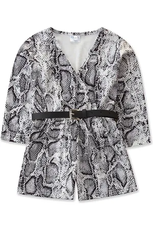 Stylecast Girls Grey Animal Printed Belted Cotton Playsuit