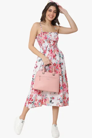 Carlton London Pink Structured Handheld Bag with Cut Work