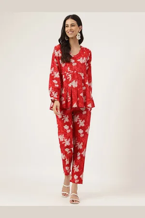 Kalini Printed Pure Cotton Peplum Top With Trousers