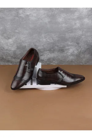 Metro Men Textured Leather Formal Slip-On Shoes