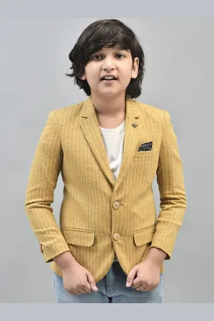 Crimsoune Club Boys Striped Notched Lapel Single Breasted Blazer