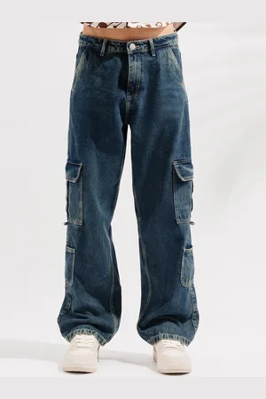 FREAKINS Men Cotton Clean Look Straight Fit High-Rise Cargo Jeans