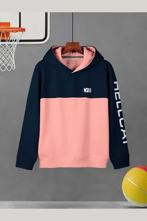 HELLCAT Boys Colourblocked Hooded Ribbed Pullover Sweatshirt