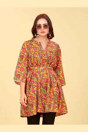 CHANSI Floral Printed Mandarin Collar Flared Kurti