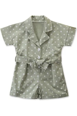 Stylecast Girls Green Polka Dot Printed Cotton Playsuit